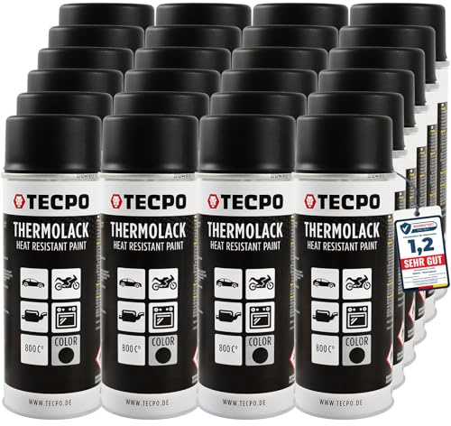 TECPO Lot de 24 bombes de peinture thermique en spray pour pot d'échappement de voiture de 400 ml - Peinture pour four et étrier de frein - Résistant à la chaleur jusqu'à 800 °C - Séchage rapide