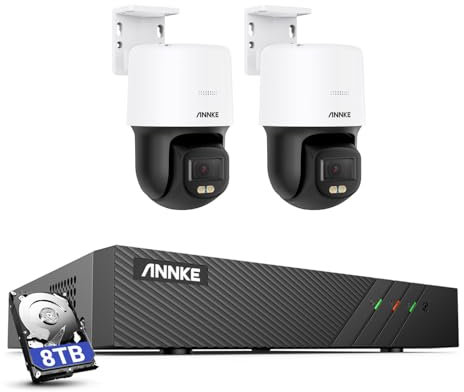 ANNKE 3K PT POE - Set di telecamere di sorveglianza per esterni, 2 telecamere IP con visione notturna a colori F.10-Ture, rotazione di 340°, inclinazione di 110°, audio a 2 vie, allarme di movimento