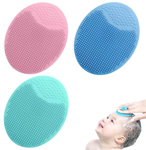 Cepillo de Ducha de Bebé,3 Piezas Cepillo Limpiador de Maquillaje Silicona Almohadilla de Limpieza Exfoliante Facial Cabelludo del Bebé para Niñas Hermanas Mejores Amigas Mujeres(Azul,Verde,Rosa)