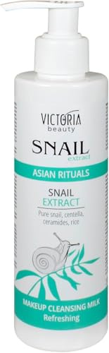 Victoria Beauty Lait nettoyant à la bave d'escargot avec céramides, riz et Centella Asiatica, lait nettoyant pour le visage à l'extrait d'escargot et démaquillant, 200 ml