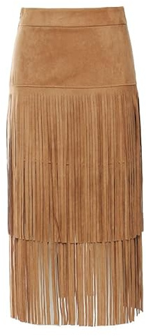 Falda de Suede con Flecos para Mujer, Falda de Suede Negra, Falda Western con Flecos, Falda Asimétrica Larga con Abertura, Outfits de Moda para Conciertos, Baile y Disfraces de Cowgirl
