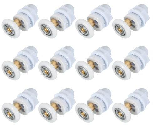 sourcing map Lot de 12 roulettes de rechange pour porte de douche coulissante, 23 mm, poulie en cuivre pour portes en verre de salle de bain, 4 à 6 mm, blanc