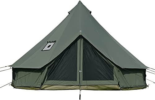 Klocktält med ugnshål bomull glamping tält rymlig juurt för familjer campingtält familjetält tipi tält tepee pyramidtält för grupper utomhus camping (grön, 4 m)