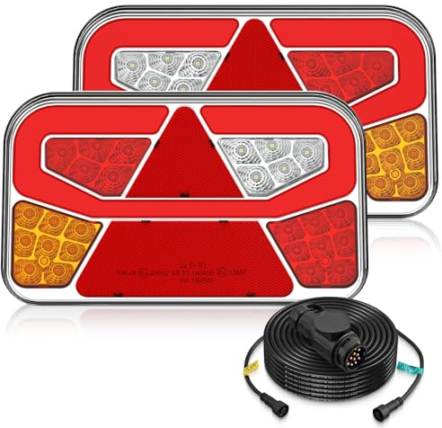 EYPINS Feu Arrière de Remorque LED Kit de 2 Feux Arrière 13 Broches avec 60 LED Haute Luminosité pour Remorque Camping-Car Bateau Feu Stop, Clignotant, Anti-Brouillard, Recul - Résistant à l'Eau IP65