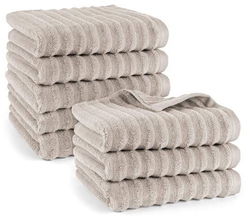 Pure Label Handtuch 8-TLG. 8x50x100cm 100% Baumwolle Oeko-TEX weich, Taupe | Spürbar weich, saugstark und ideal für Bad, Gäste und täglichen Komfort