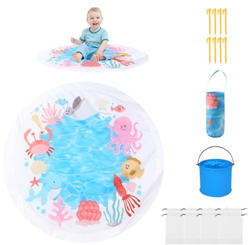 Baby Beach Pool, 1.4 * 1.4m Portable Paddling Pool Beach Mat with Carrying Bag Wading Puddle Pools Water Play Summer Toy for Babies, Toddler & Kids