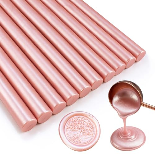 Tomgenrine Heißklebepistolen-Siegelwachsstifte - geeignet für Siegelstempel, Briefe, Grußkarten, Weinverpackungen, Handarbeiten sowie Hochzeits- und Party-Einladungen,20er Pack（Roségold）