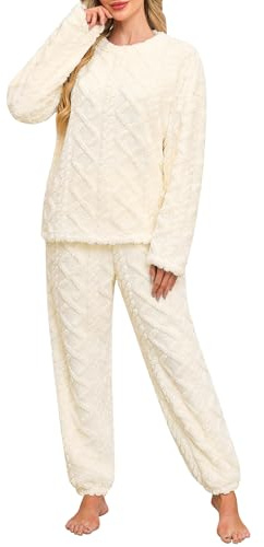 UMIPUBO Pigiama Donna Invernale Set Caldo Pile Pigiami Due Pezzi Morbido Manica Lunga Pantalone Lungo Abbigliamento da Casa Indumenti da Notte Lounge Sleepwear con Due Tasche
