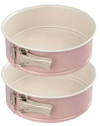 Dr Oetker 9328550 Lot de deux moules à manqué à charnière bicolore, Moule à gâteaux rétro à revêtement en céramique, Moule rond, Acier inoxydable, Céramique, Crème, Rose, 20cm