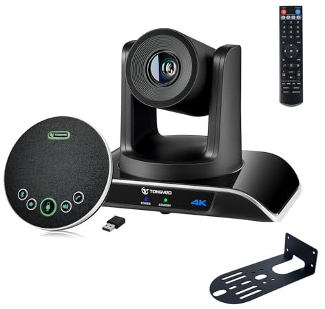 TONGVEO 4K PTZ Conference Room Camera System AI Auto-Tracking 20x Zoom 4K PTZ Camera USB3.0 HDMI LAN outputs and Bluetooth Speakerphone with Microphone for Large Remote Meeting