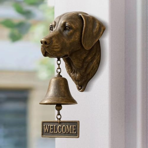 Generisch Gusseisen Hund Willkommen Türklingel,Retro Metall Außen Bauernhaus Vintage Türglocke für Haustür,Hundekopf Kopfform Dekoration Hängende Wandmontage Abendessen Glocken (Labrador)
