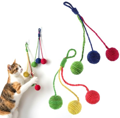 salbsever 2 Pcs Hanging Cat Toys Interactive Cat Toy Sisal Rope Ball Cats Scratching Rope Replacement Cats Cage Accessories for Indoors Fun