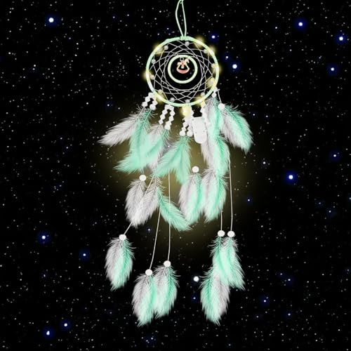 Kikuo Carousel Atrapasueños con plumas, Hecho a Mano Atrapa Sueños para Pared, Vintage Estilo Bohemio Atrapasueños para decorar Hogar Dormitorio Regalos Habitación Infantil (Verde)