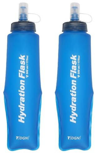 Azarxis Bouteille d'eau Souple Flasque Running Gourde Souple Pliable Poche Hydratation pour Randonnée Marathon (Bleu, 500 ml - 2 Pièces)