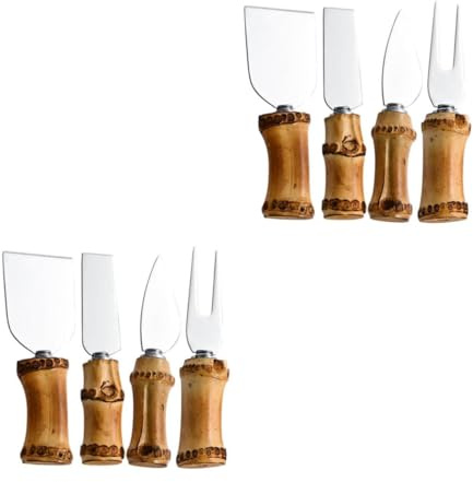 CIYODO 2 Ensembles Set de Outils à Fromage avec Manche Naturel Couteau Compact Multifonction Fourchette et Spatule Acier Inoxydable Coupe-fromage Professionnel pour Crème Beurre et