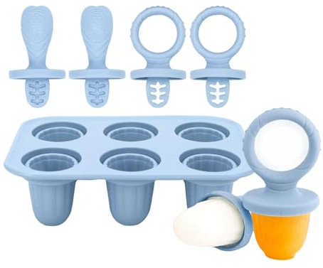 Bandeja de cubitos de hielo para dentición de bebé, moldes de silicona de 6 cavidades para golosinas heladas y encías calmantes, materiales de grado alimenticio, diseño fácil de limpiar, para hacer