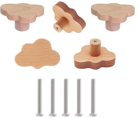RQcMid 5 Stück Schrankknöpfe Kinder, Wolke Holz Design Knöpfe Für Kommode, Schrankgriffe Kinderzimmer, Möbelknöpfe Holz Für Küche Und Schlafzimmer, 6x4x3.5 Cm