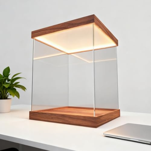 Klart Displayfodral i Akryl Klar Akrylmonter 15 20 25 30 40 50 60 70 cm, Stor LED-ljusmonter i Plast, Dammskydd Alternativt Glasmonter(Wood,40x40x70cm(16x16x28in))