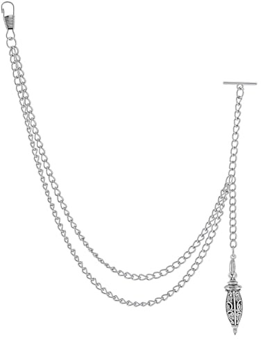 WEBEEDY Catene per orologio da tasca da uomo, catena Albert in argento vintage con ciondolo e chiusura a T per gilet, completo, orologio da tasca, collana, portachiavi, accessori per costume di Natale