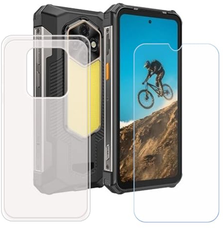 BMPNLSZ Funda para Ulefone RugKing 5 Pro Screen Protector, Translúcido Suave Silicona TPU Canica Carcasa Caso Case + Cristal Templado Film Vidrio (6,78)