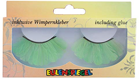 Eulenspiegel 001011 - Künstliche Wimpern, Grüne Federn, 1 ml Spezial-Wimpernkleber, Anleitung, für Karneval, Mottoparty