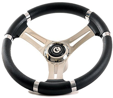 wellenshop Steuerrad Edelstahl Riviera Bootslenkrad mit Universalkonus Nabe Bootssteuerrad Schwarz Lenkrad Steuerrad Boot Schiff Schiffssteuerrad Yacht Motorboot