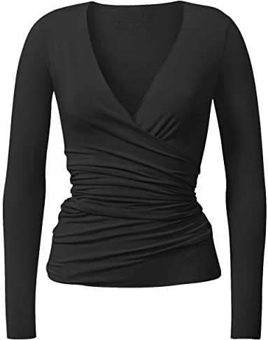 CURARE Damen Yogashirt wrap jacket, Black, M, 24