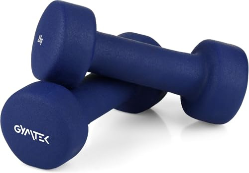 Gymtek Neopren Kurzhanteln, Frauen Hanteln 2er Set von 0,5 bis 2 kg, Gymnastikhanteln für Damen Gymnastik, Yoga, Pilates, Fitness Kraftraining Workout für Zuhause (2 x 2 kg, Dunkelblau)