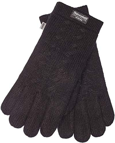 EEM guanti da donna in maglia, lana morbida, fodera termica Thinsulate, maglia a trecce, nero L/XL