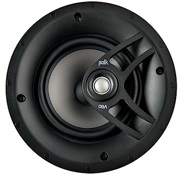 Polk Audio V60 högtalare i taket (enkel), perfekt för alla rum, inklusive fuktiga och fuktiga rum som badrum, kök eller tvättstuga, enkel installation, (svart, målbart galler)
