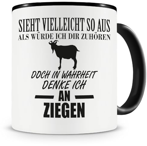 Samunshi® Ich denke an Ziegen Tiere Tasse Kaffeetasse Teetasse Kaffeepott Kaffeebecher Becher 300ml schwarz
