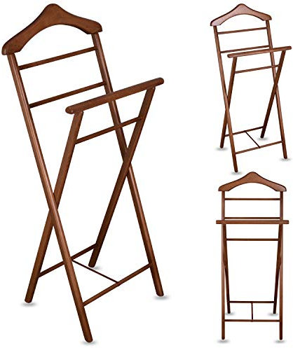Herrendiener aus Massivholz – 3er Set fertig montierter Kleiderbutler & Stummer Diener – stabiler Stiller Diener für Schlafzimmer, Ankleide, Garderobe & Bad I Kleiderablage (Nussbaum)