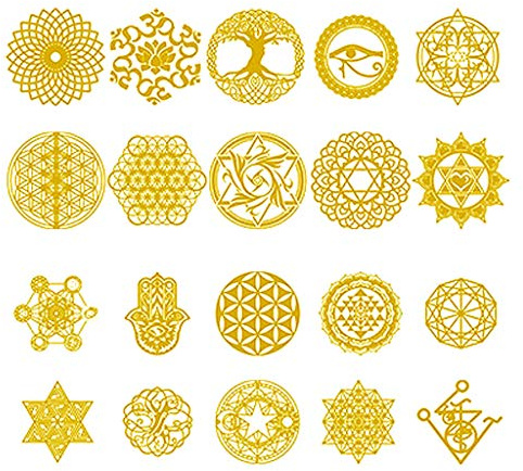 Ocobudbxw 20 Piezas Sagrado geométrico Cobre orgonita Pegatina Flor Vida árbol DIY energía Torre pirámide Material Resina epoxi artesanía