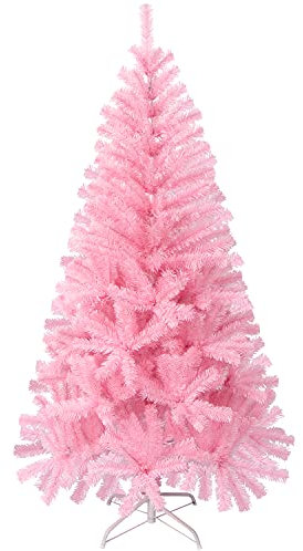 LOKIPA Albero di Natale artificiale, 1,5 m, con 450 punte e supporto in metallo, colore: rosa