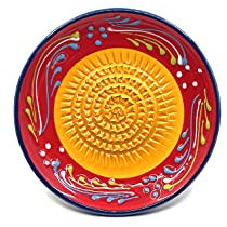 Kaladia - Assiette à râper en céramique - idéale pour le gingembre, le parmesan, etc. - Motif : rouge/orange - Diamètre : 12 cm - fait à la main et peint à la main - Fabriqué en Espagne