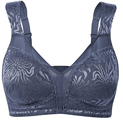 WingsLove Women's Full Cup Minimizer Bra Wide Straps Non-Wired No Padding Bra Comfort Plus Size (Gray Blue 38G)