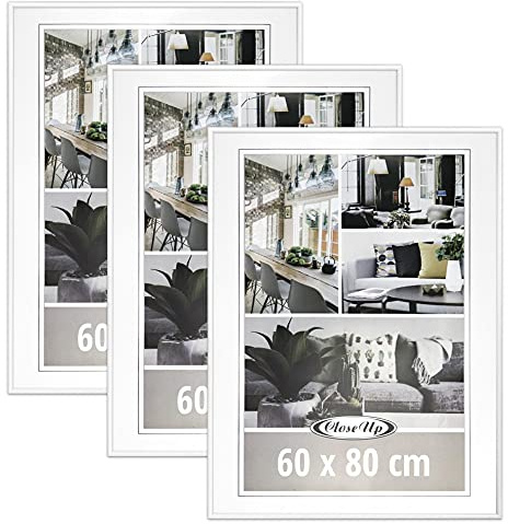 Close Up Posterrahmen 60x80 cm – Weiß 3-er Set – Moderner Bilderrahmen mit Kunststoffglas & MDF-Rückwand – Für Poster, Fotos & Kunstdrucke – Farbiger Wandrahmen im Hoch- & Querformat montierbar