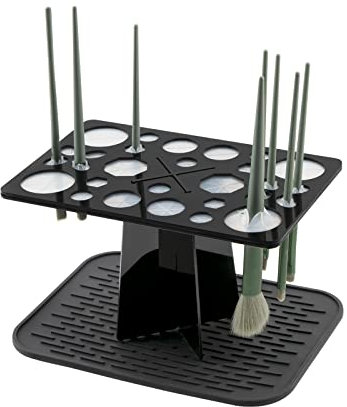 DODAMOUR Support de séchage pour pinceaux de maquillage avec tapis, 28 trous en acrylique, support pour pinceaux de maquillage pliable