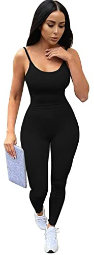 RPAEOY Mujer Deportivo Mono Largo Ajustado Jumpsuit Elástico De Espaquetis Sexy Bodysuit Da Una Pieza Sin Mangas Mono Acanalados Romper Para Yoga Gym Jogging Fitness