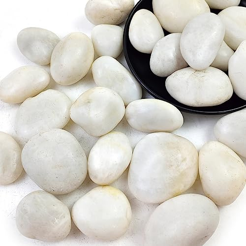 SHIZWU 40-60mm 9.1kg White Polished Garden Pebbles Decorative Stones | Stone for plant pots vases aquascaping terrariums indoor displays and home decor accents