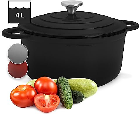 ToCis Big BBQ Pentola Ghisa Smaltata, Casseruola Forno Olandese in Ghisa 4L, Casseruola in Ghisa Cocotte da Forno a Prova di Perdite, Pentola in Ghisa, Pentola Olandese Lavabile in Lavastoviglie