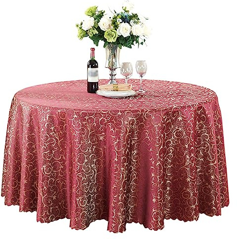 BHOMTY Runde Jacquard-Tischdecke Schützt und dekoriert den Tisch Geeignet für Haus, Hotel Restaurant, Hochzeit Bankett, Büro Treffen Bordeaux Durchmesser 160 cm