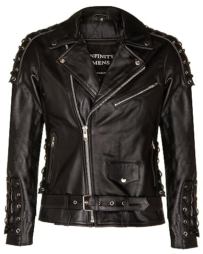 Infinity Leather Herren Schwarz Brando Biker Jacke LIVE TO RIDE Geprägtes EAGLE Leder Vintage