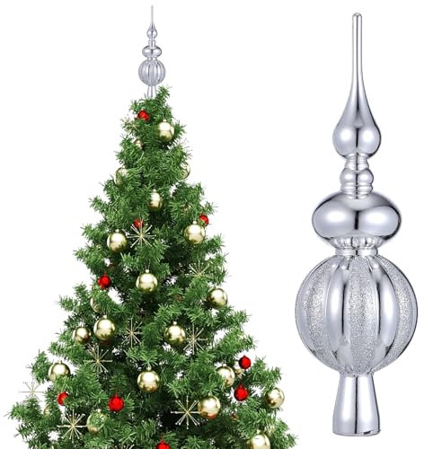 Kichvoe Puntale per Albero di Natale Cima Dell'albero di Natale Sferica Vintage Glitter Plastica Terminali per Albero di Ornamenti per La Superiore Dell'albero Dipinti A Mano