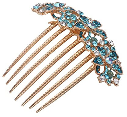 Housoutil Rhinestone Haarkamm Mit Kristallen Eleganter Haarschmuck Für Frauen Blaue Haarspange Für Hochzeiten Und Besondere Anlässe Zierliche Haaraccessoires Für Styling