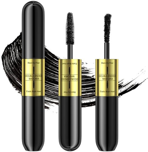 Jeffbaub Mascara Schwarz Wimperntusche Wasserfest, 2 in 1 Wimperntusche Schwarz, Verlängerung&Volumen Eyelash Mascara für Natürlichen Lange Wimpern Not Blooming