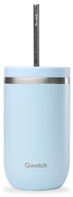 QWETCH - Cold Cup Isotherme 470 ml Bleu Pastel - 24h Glacé & 12h Froid - Inox Recyclé, Anti-Éclaboussure - Idéale pour Boissons Fraîches, Bubble Tea et Café Glacé