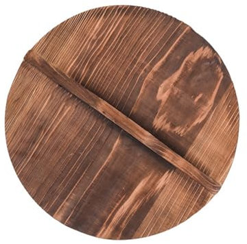 Tapa de Madera Natural para Wok y Sartén Con Asa - Redonda, Carbonizada, 24 cm - Accesorio de Cocina