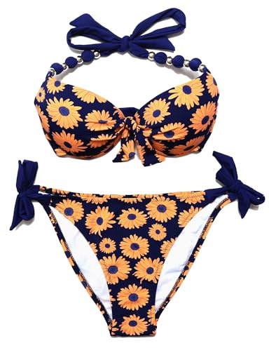 EONAR Bikiniset för kvinnor på sidan avtagbara badkläder push-up bikinitopp med nackstöd, Jh, L