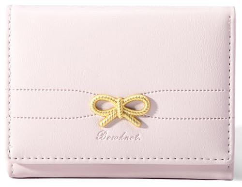 RNIEGA Small Wallets Girls Cute Coquette Bow Wallet Women Aesthetic Credit Card Holder with ID Window, Pink